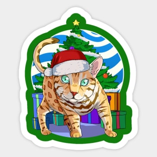 Bengal Cat Santa Christmas Gift Sticker